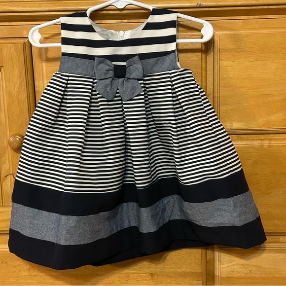 Bonnie Jean Exclusive Baby Girl’s Blue & White Striped Dress Size 12 Months - Picture 1 of 7